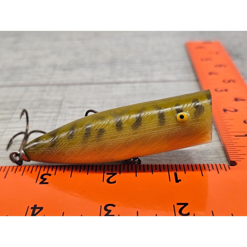 Vintage Heddon Lucky 13 Spook Fishing Lure Yellow Perch Unmarked Crosshatch